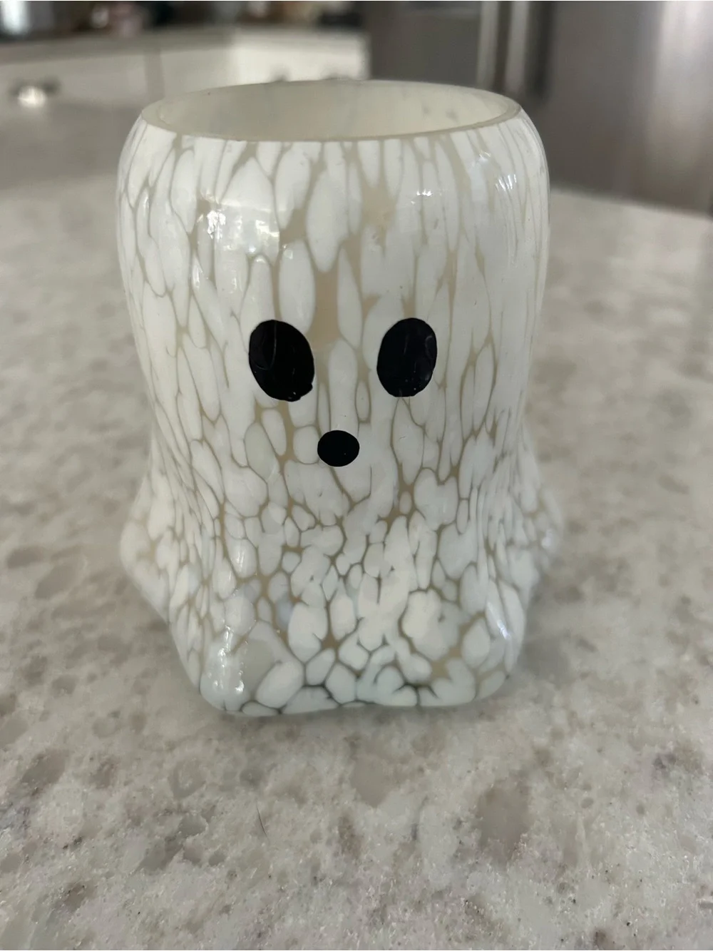“New” White Speckled Ghost Glass Candle 10oz